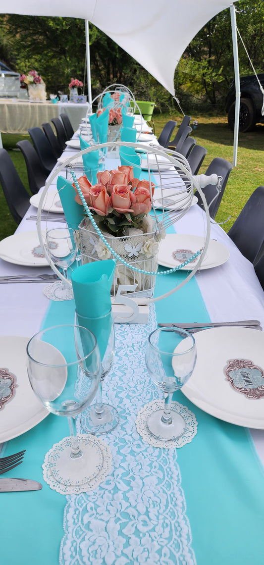 White Lace Table Runner - HIRE ITEM